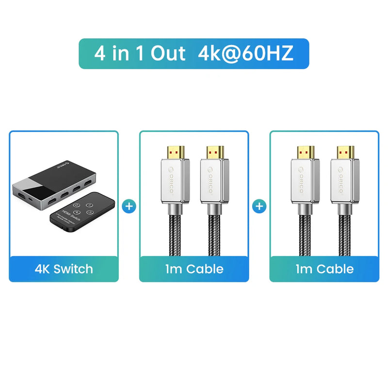 ORICO HDMI-compatible 2.0 Switch 5 In 1 Out 4k@60HZ Switcher Converter for TV PS5 Xbox PC Fire Stick With IR Remote Control