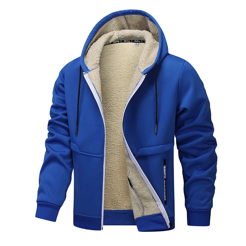 ‌Blue Fleece-Lined Hoodie Jacket for Men - Warm, Comfortable, Casual Style‌ Male Coat. Size M-5XL 6XL