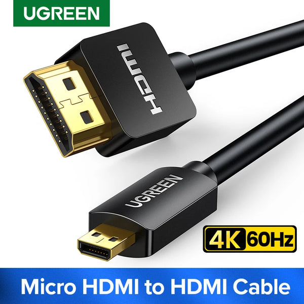 ខ្សែ UGREEN Micro HDMI ដែលអាចប្រើជាមួយ 4K/60Hz បែបផែន 3D Micro HD ទៅ HD ខ្សែបុរសទៅបុរស សម្រាប់ GoPro Sony Projector ដែលអាចប្រើជាមួយ HDMI Micro