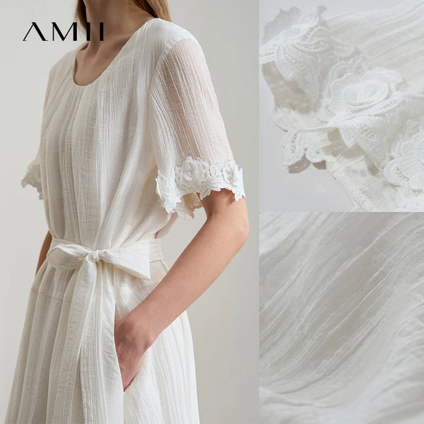 រ៉ូប Amii Minimalist ធម្មតាស្រាលប្រណីតសម្រាប់នារីរដូវក្តៅឆ្នាំ ២០២៥ រ៉ូបដៃអាវចរសម្រាប់នារីការិយាល័យថ្មី រ៉ូបវែងរលុង 12542160