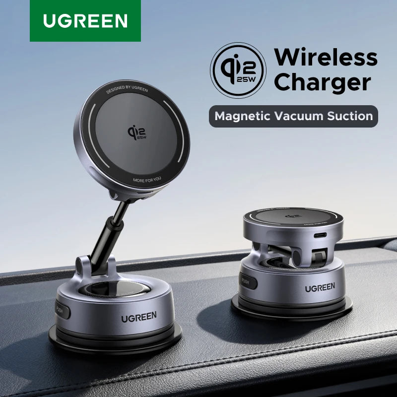 UGREEN Qi2.2 25W Wireless Car Charger Nano-Gel Grip Vacuum Suction Mount Magnetic Phone Holder Fast Charging for iphone 17 16