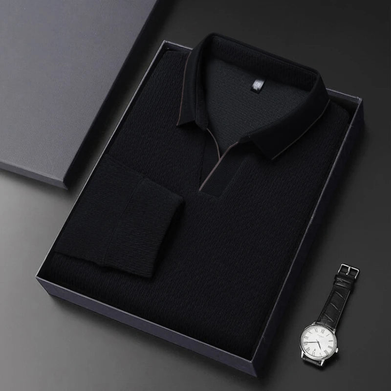 Solid color daily V-neck sweater men's business casual POLO shirt, stretchable, warm autumn new pullover knitwear.