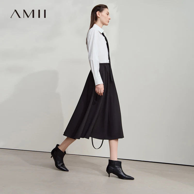 AMII 2026 សំពត់ខ្លីរាងអក្សរ A សម្រាប់នារីការិយាល័យថ្មី រលុង រឹងមាំ ចង្កេះយឺត សាមញ្ញ សំពត់មីឌីពណ៌ប្រផេះ សម្លៀកបំពាក់ខោទ្រនាប់នារី 12543108