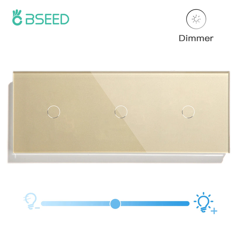 BSEED Dimmer Light Switch 1Gang 1Way Led Dimmer 220V Wall Touch Light Switch Crystal Glass Panel Blue Backlight Memory Function