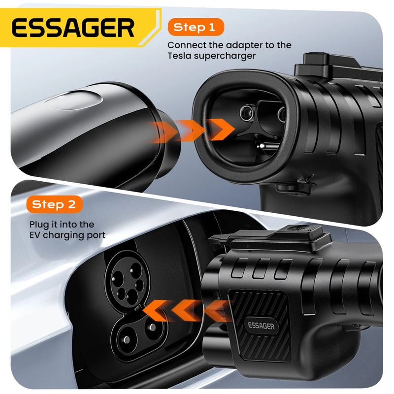 អាដាប់ទ័រ Essager NACS ទៅ CCS1 សមសម្រាប់ប្រព័ន្ធចាក់សោរស្វ័យប្រវត្តិរបស់ Volvo Ford សម្រាប់អាដាប់ទ័រសាកថ្ម Tesla Supercharger សមសម្រាប់ Tesla V1/V2/V3/V4 DC