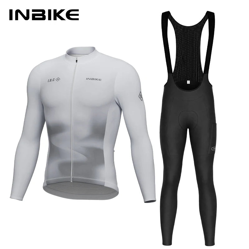INBIKE Men‘s Winter Thermal Fleece Cycling Jersey and Bib Pants Set Long Sleeve Breathable Padded Road Bike Suit MTB Clothing