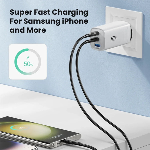 ឆ្នាំងសាក GaN USB Type C 67W សាកលឿន QC3.0 PD3.0 សម្រាប់ iPhone 14 13 Pro Xiaomi Laptop PPS ឆ្នាំងសាកលឿនចល័ត 45W សម្រាប់ Samsung