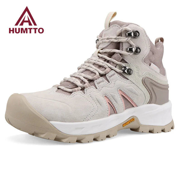 HUMTTO Winter Hiking Shoes Women Breathable Non-slip Outdoor Trekking Boots Genuine Leather Luxury Designers Sneaker for Woman