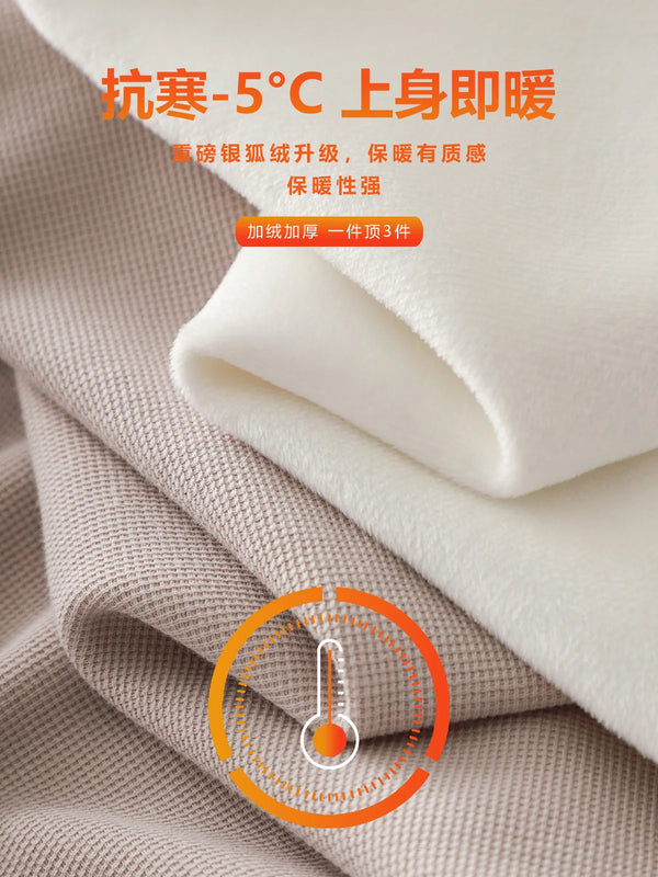 DUKEEN 400G Heavyweight Fleece-Lined Men's Sweatshirts Autumn and Winter Waffle Fabric Crew Neck Long Sleeve Warm Undershirts