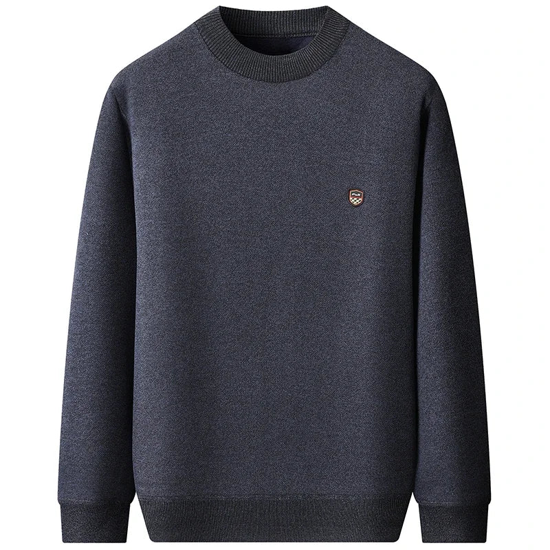 Thick Thermal Mock Neck Men Pullover Simple Solid Knit Material Chest Badge Skin Friendly Fleece Interior Outing Top