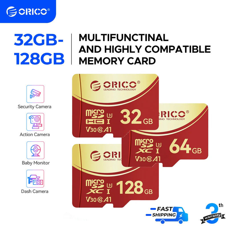 ORICO 2 Packs microSDXC UHS-I Memory Card, 100MB/s, 4K UHD Recoding, U3, Class10, V30, A1 for Action Camera, Dash Cam, TF Card