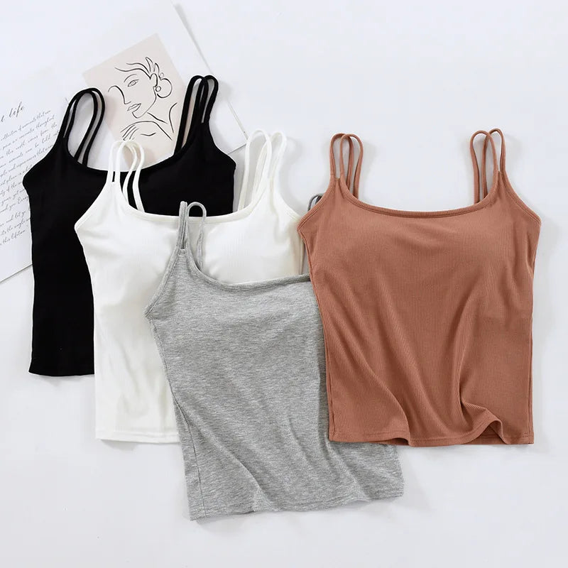 New Modal Soft Sleepwear Top for Women Breast Pad Sexy One Piece Pajamas Sling Sleeveless Vest Bottoming Wear Night Underwear