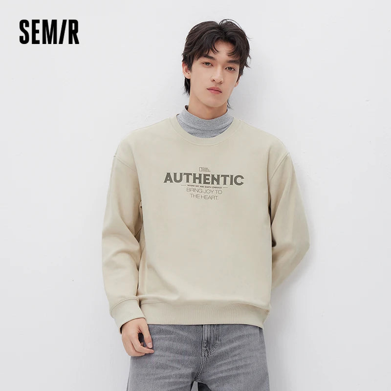 Semir Men Sweatshirt Letter Print 2026 Loose Fit Crew Neck Urban Casual Everyday Style Soft Comfortable Daily Wear Trendy