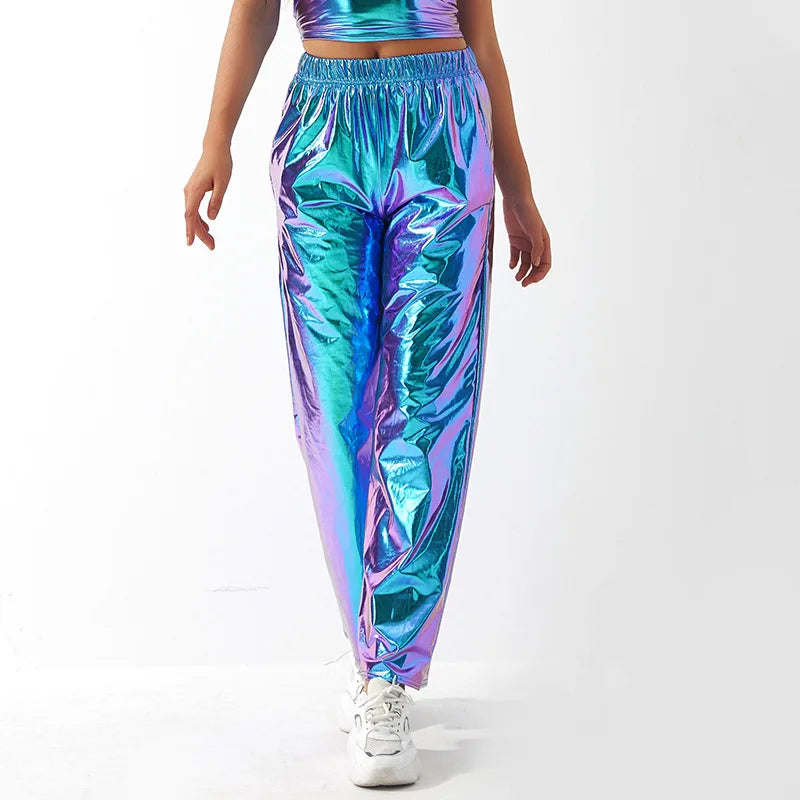 2026 Women Fashion Aurora Laser Gradual Change High Waist Straight Pants, Thin Female Stretch Trousers, 2025 New