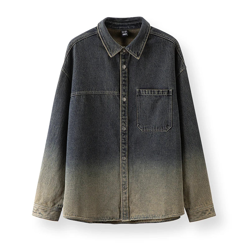 Semir Men Shirt 2026 Spring Long Sleeve Loose Fit Lapel Collar Gradient Print Washed Chest Pocket Casual Style Daily Wear Top