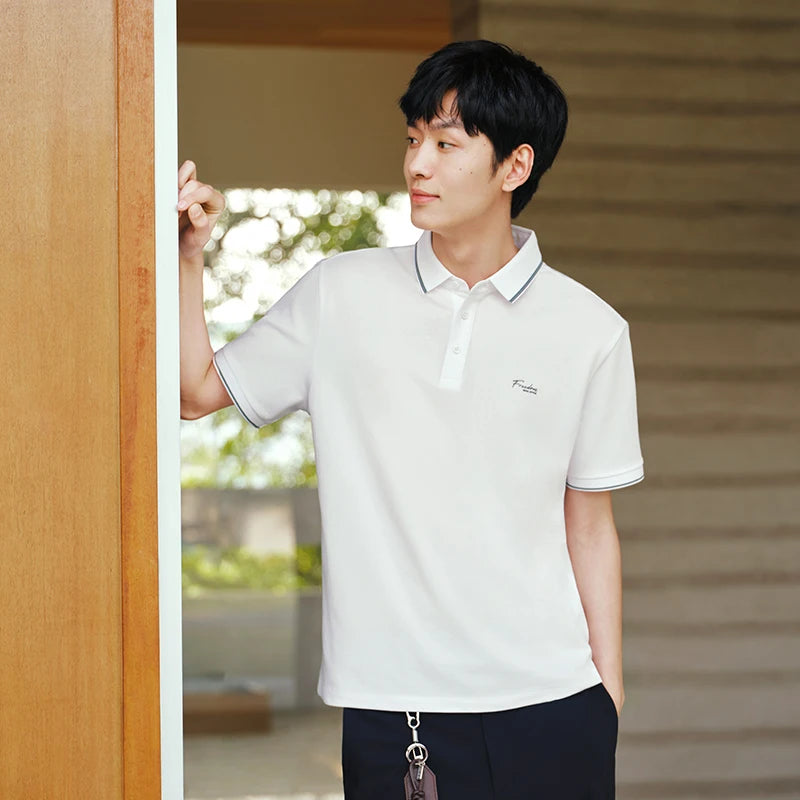 Semir Mens Polo 2026 Color Block Stripe Lapel Cool Feeling Letter Printed Simple Casual Soft