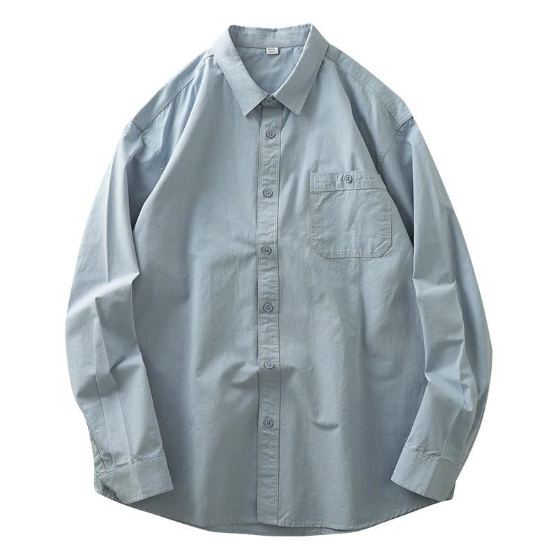 DUKEEN Men's 100% Cotton Shirts Long Sleeve Casual Solid Color Formal Shirt 2024 Spring and Autumn Loose Turn-Down Collar Tops