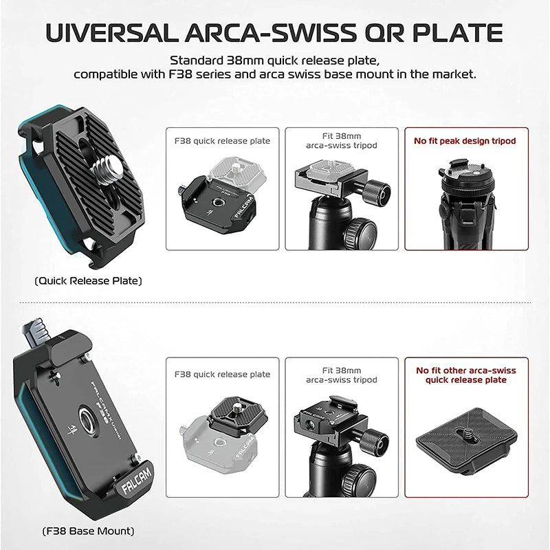Ulanzi FALCAM F38 ប្រព័ន្ធបញ្ចេញរហ័ស Arca-Swiss ជាសកល ឧបករណ៍ភ្ជាប់បន្ទះ ឈុតប្តូររហ័ស សម្រាប់កាមេរ៉ា DSLR Gimbal Tripod