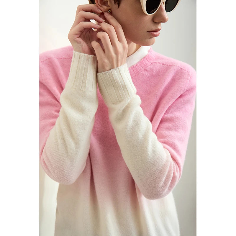 AMII Minimalist Basics Round Neck Sweater for Women 2026 Autumn Seamless Gradual Color Antibacterial Casual Pullovers 12423122