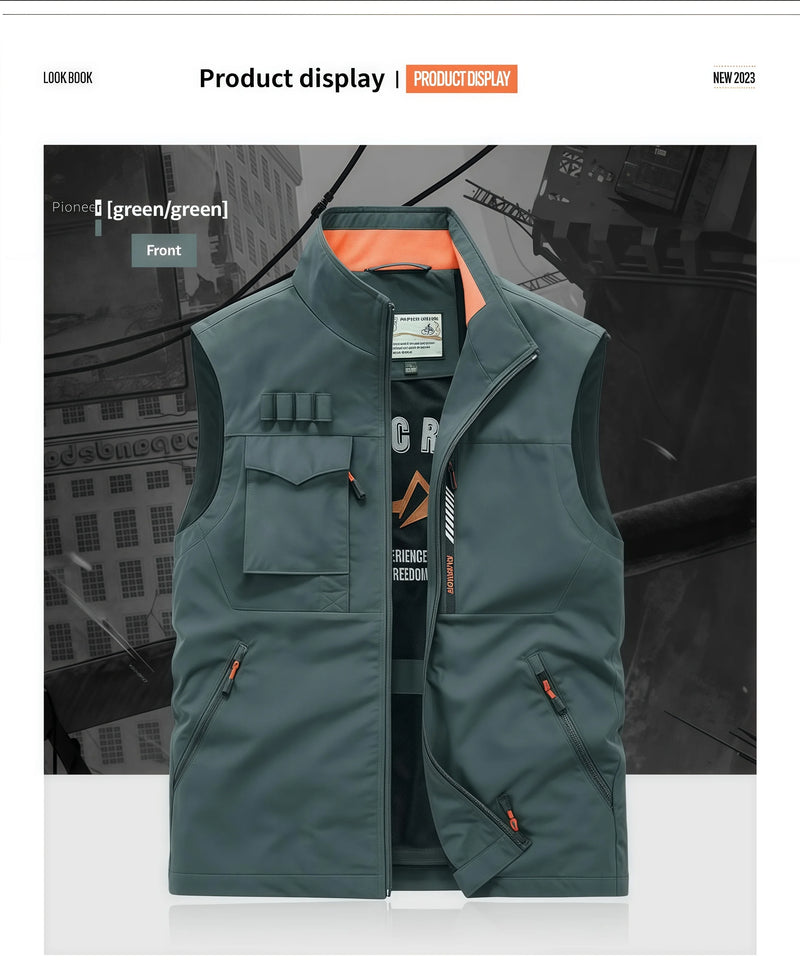 Men's thin multi-pocket Outdoor quick-drying vest  large-sized fishing suit casual work vest photography work jacket