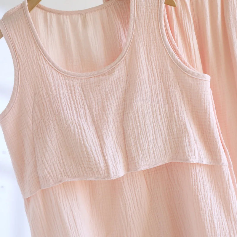 Two Piece Thin Sleeveless Pajamas Woman Summer Sleepwear Cotton Home Suit Sleep Loose Lounge Pijama Wear Women's Home Clothes