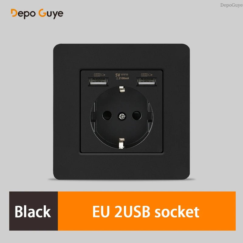 Retro EU French Standard Metal Double USB Wall Power Socket,Brushed Stainless Steel Antique Outlet with Type-c Usb Charing Port