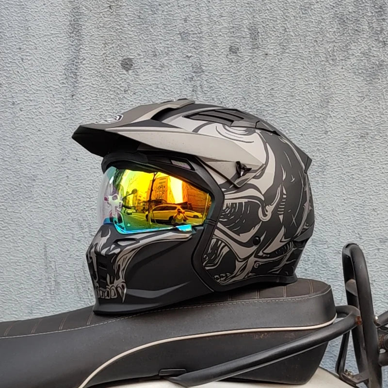 ORZ Retro Helmet Motorcycle Full Helmet Men Women Summer Locomotive Four Seasons Rally Demolition Combination Helmets