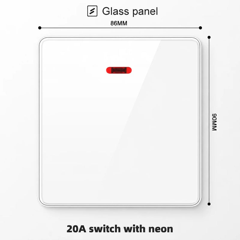 White Tempered Glass 2Way Wall Light Switch, UK Wall 18W Type-C Fast Charging USB Socket, Universal Electrical Outlet Plug 220V