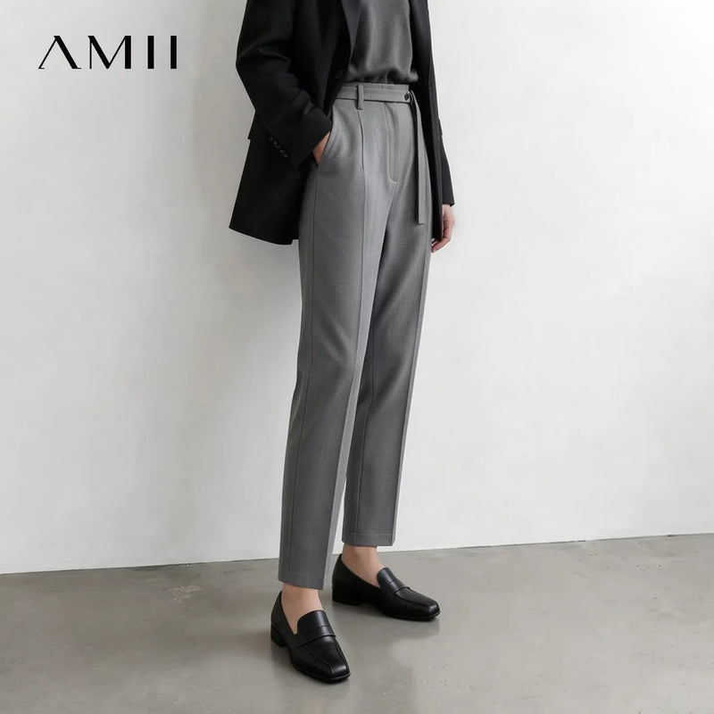 Amii Women Winter Pants Tapered Ankle Length Trousers Detachable Belt Sli Commuter Office Versatile Pants for Women 12624069