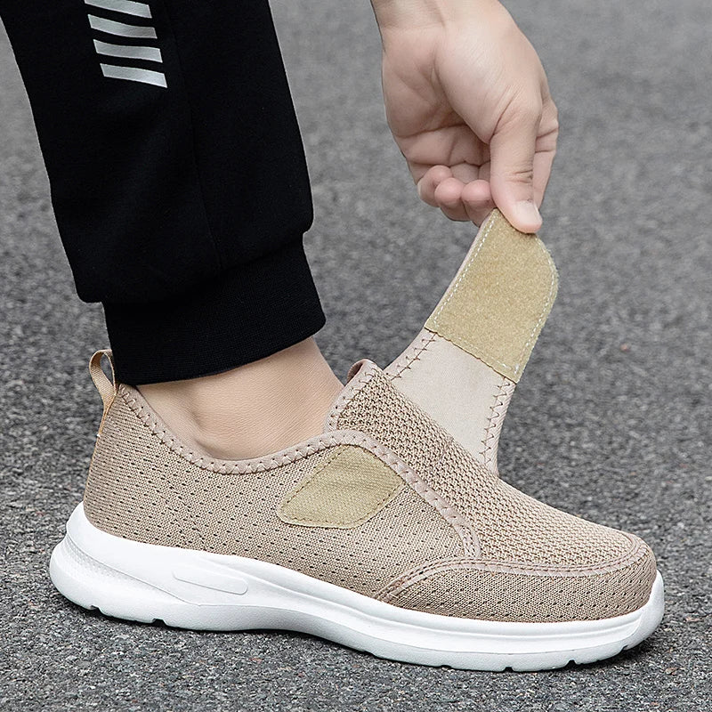 Adjustable Mesh Walking Shoes Breathable Lightweight Sneakers with Hook and Loop Non-Slip Soft Sole Comfort Shoes for Elderly