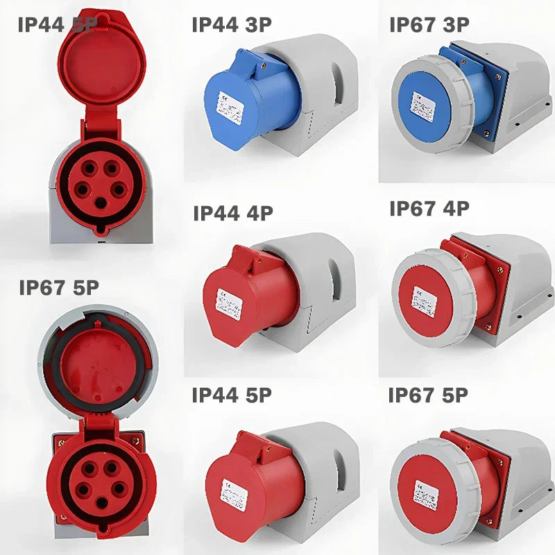 MALE FEMALE IP44 IP67 Industrial Plug and Socket Waterproof Connector 3P 4P 5PIN 16A/32A Electrical Connection Wall Mount Socket