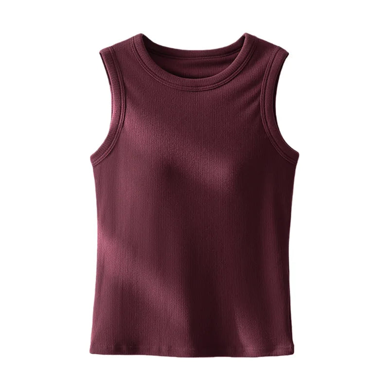 Threaded Autumn Winter Vest Inner Women's Warm Fixed Cup with Bra Pad Underwear Top Casual Sleeveless Sleepwear Pajamas 1 Pc