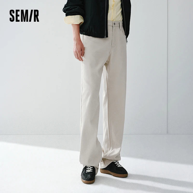 Semir Soft Jeans Men 2026 Winter Distressed Straight Leg Stretch Fleece Lined Casual Comfortable Warm Long Trousers