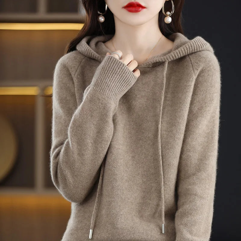Korean Spring Autumn Knitwears Pull Femme Hooded Sweater For Women Thick Long Sleeve Top Loose Pullover Sueter Invierno Mujer