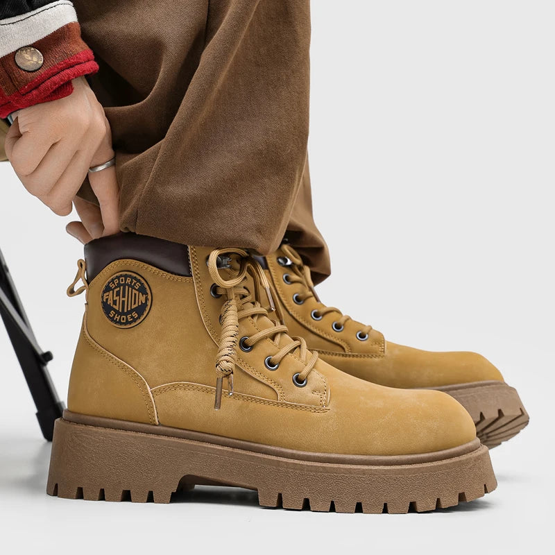 Men's thick-sole retro casual boots Four season new high-top British soft-sole light non-slip comfort fashion outdoor work boots