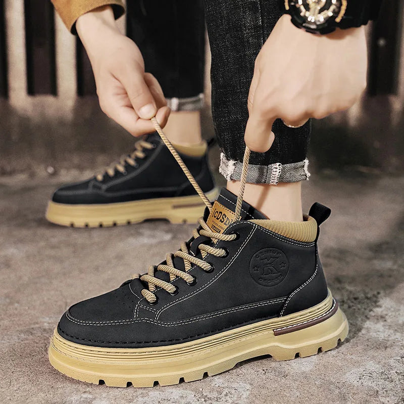 Men's socks boots four seasons soft sole non-slip outdoor boots fashion youth sports Joker tooling boots high-top casual boots