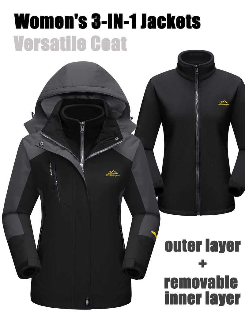TACVASEN Women's Winter 3 in 1 Snow Parka Coats Waterproof Fleece Lined Ski Hiking Jackets Thermal Windproof Hooded Coats