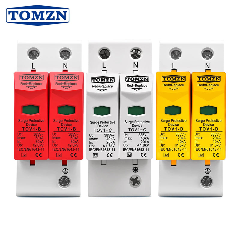TOMZN AC SPD 2P 20KA~40KA 275V  House Surge Protector Protection Protective Low-voltage  Arrester Device