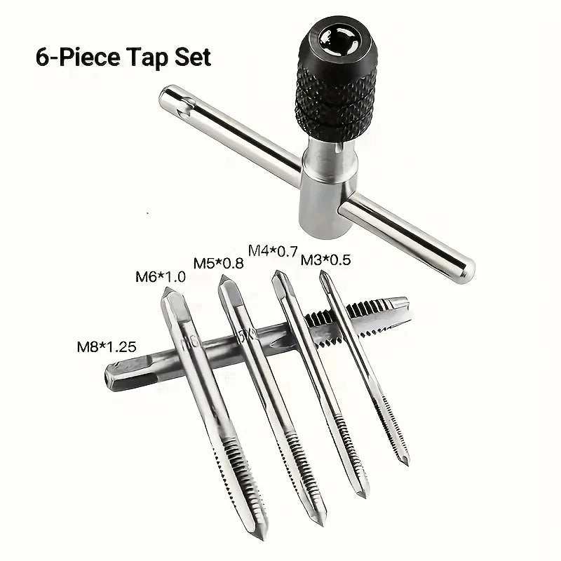 1set/6pcs T-Handle Ratchet Screwdriver Wrench Set M3-M8 Adjustable Thread Metal Tools For Wood Plastic Metal Professional Repair