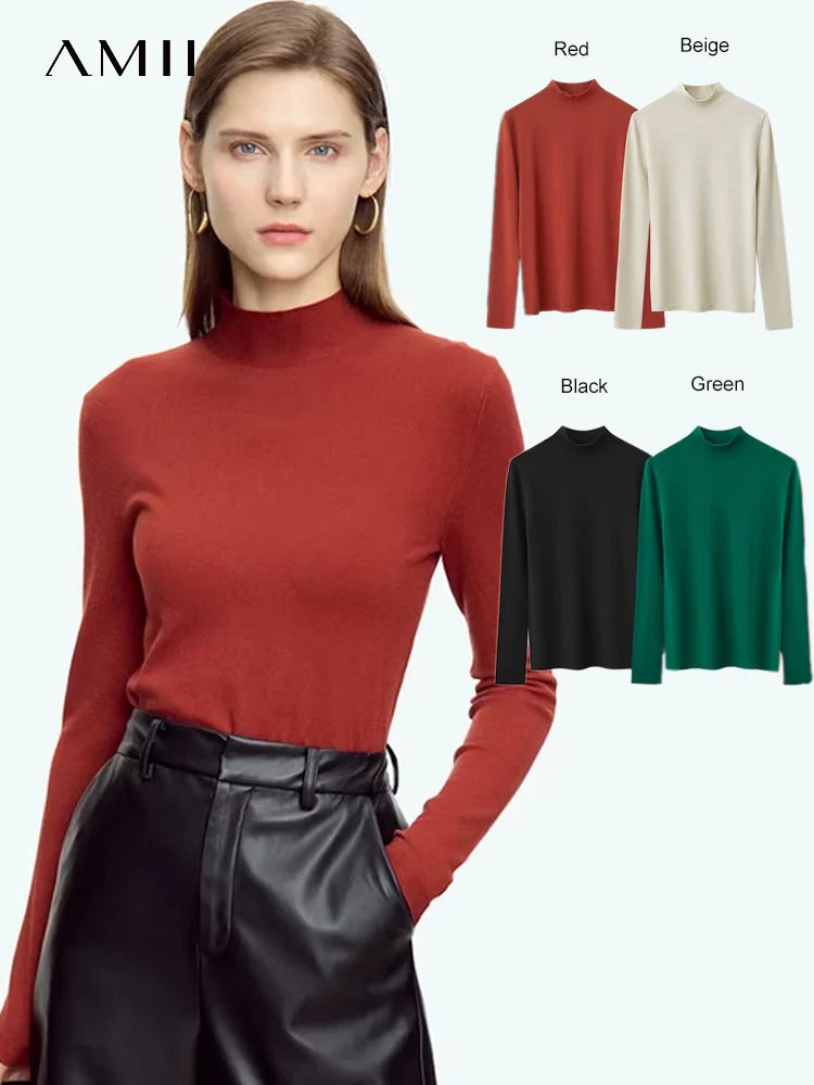 អាវយឺតប៉ាក់ AMII Minimalism សម្រាប់នារី ឆ្នាំ២០២៤ រដូវរងាថ្មី អាវយឺតកវែង ស្លីមសាមញ្ញ 12363002