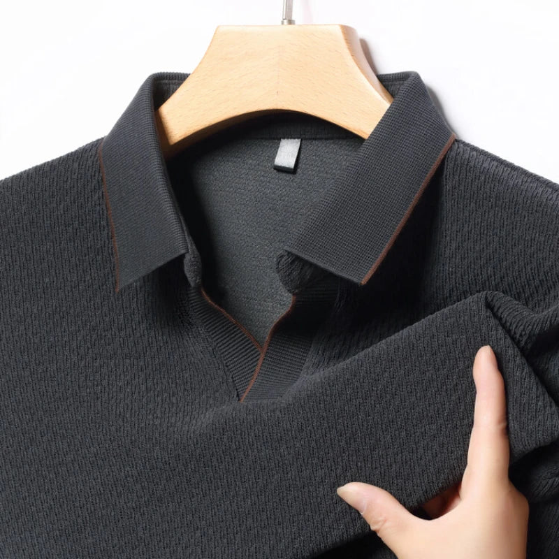 Solid color daily V-neck sweater men's business casual POLO shirt, stretchable, warm autumn new pullover knitwear.