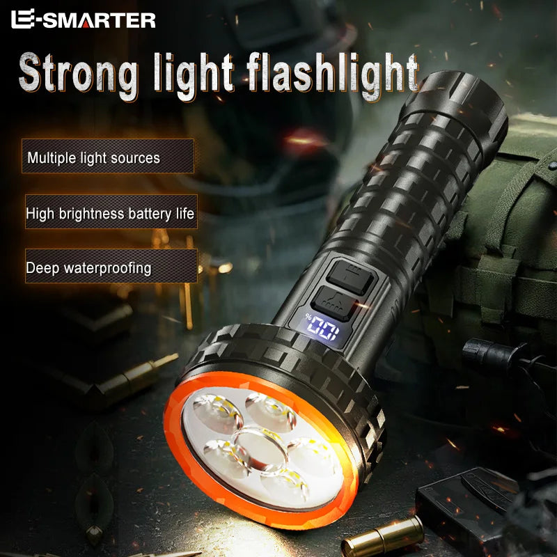 ពិលឡាស៊ែរ LED ពណ៌សដ៏មានអានុភាព ពិលសាក USB ពិលភ្លឺខ្លាំង ភ្លើងសង្គ្រោះបន្ទាន់ចម្ងាយឆ្ងាយសម្រាប់ការបោះតង់
