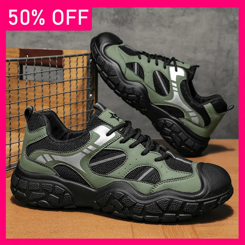 Men Sports Shoes New Breathable Mesh Lightweight Soft Sole Hiking Shoes Leisure Anti Slip Urban Commuting Walking Shoes Man