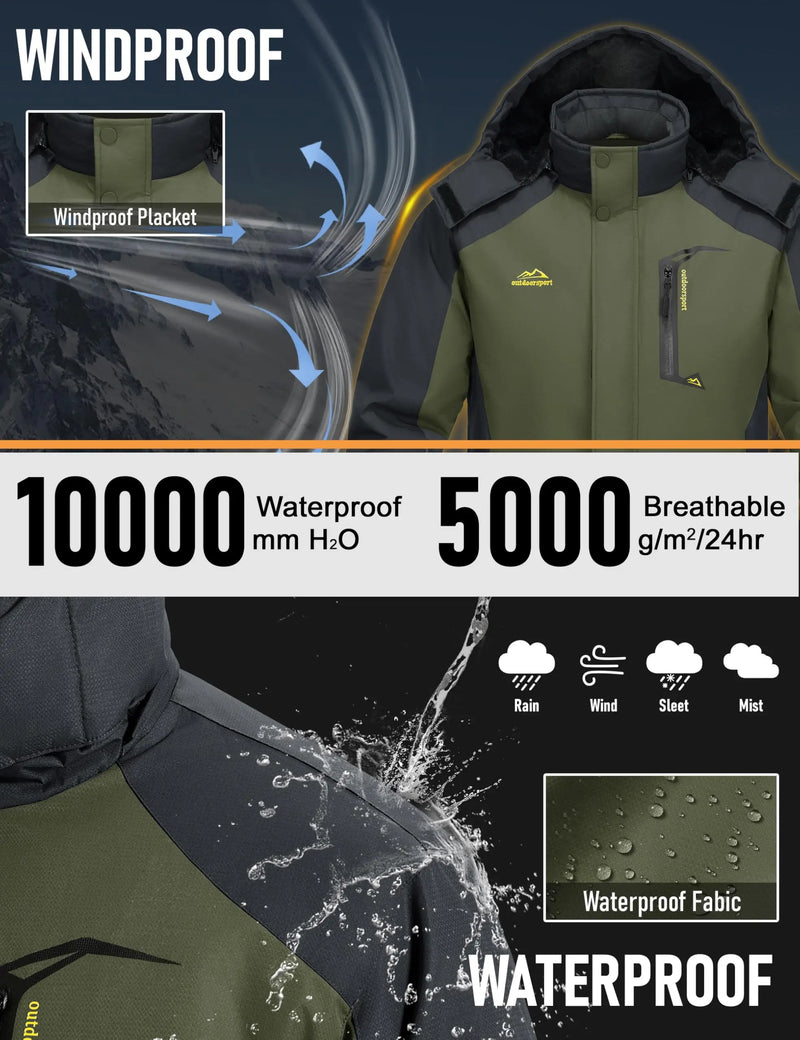 TACVASEN Mens Winter Padded Ski Snow Coats Waterproof Fleece Insulated Parka Jackets Outdoor Snowboard Warm Daily Raincoat