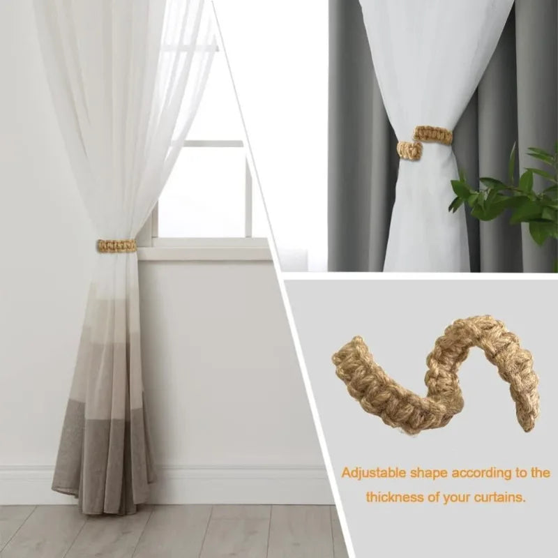 [Hand-Woven Hemp Rope Bracket] 3pcs Hand-Woven Hemp Rope Curtain Tether - home decoration accessories modern decor curtain clip