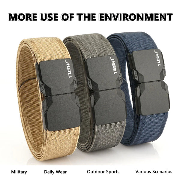 TUSHI New Automatic Buckle Belt for Men 3.5cm Real Nylon Military Elastic Belt Tactical Belt Non Slip Hiking Hunting Belt Male