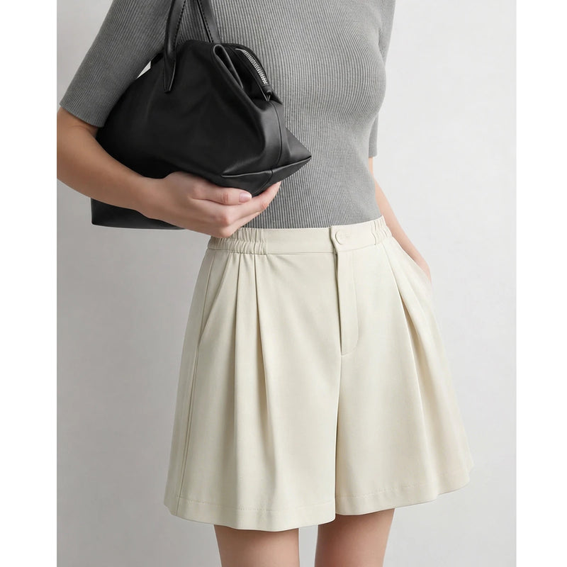 Amii Loose Fit Women Shorts 2026 Summer Wide Leg Pants Pleated Elastic Casual Bottoms Comfortable Office Lady Clothing 12623084