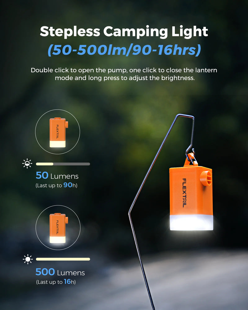 FLEXTAIL MAX PUMP 2 PLUS - Portable Electric Air Pump with Adjustable Lighting, USB Power Source, and Dual Pressure Levels