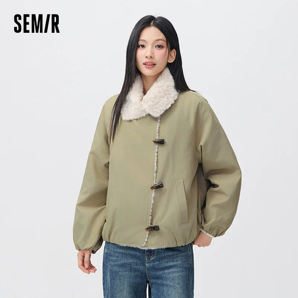 អាវក្រៅ Semir សម្រាប់នារី ដៃអាវ Raglan កអាវទន់ សមល្មម រចនាបថ Vintage ឆ្នាំ 2026 សម្លៀកបំពាក់ប្រចាំថ្ងៃរដូវរងាថ្មី រចនាបថធម្មតាសម្រាប់ទីក្រុង