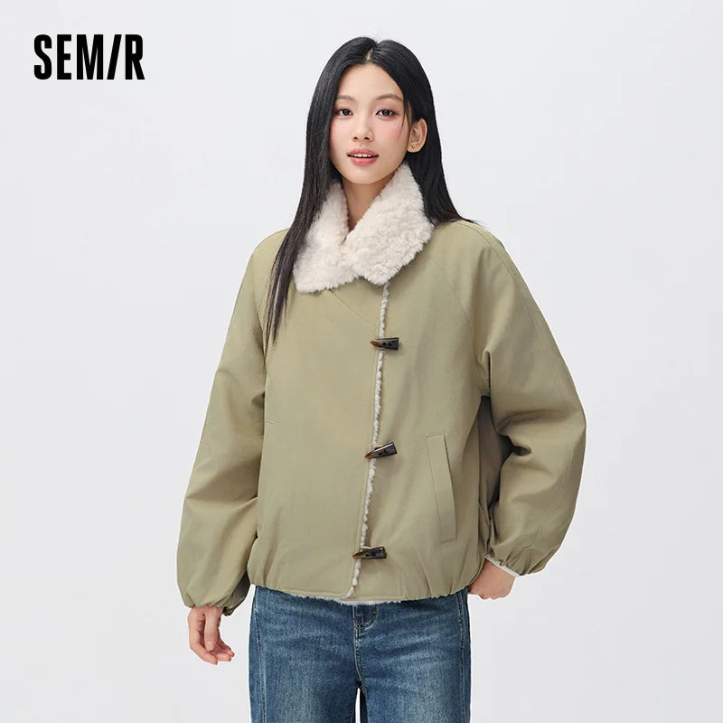 អាវក្រៅ Semir សម្រាប់នារី ដៃអាវ Raglan កអាវទន់ សមល្មម រចនាបថ Vintage ឆ្នាំ 2026 សម្លៀកបំពាក់ប្រចាំថ្ងៃរដូវរងាថ្មី រចនាបថធម្មតាសម្រាប់ទីក្រុង